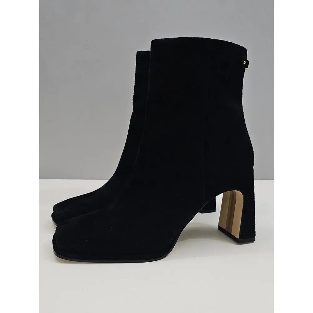 Sam Edelman Irie Ankle Boot Womens 8.5 Black Suede Square Toe Block Heel Elegant